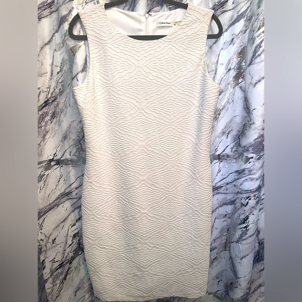 Y2K Style Calvin Klein White Textured Art to Wear Slip Mini Dress size 12